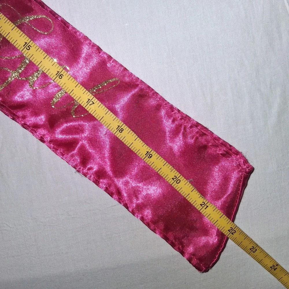 Hot Pink Satin Birthday Girl Sash Gold Glitter Script Crown Party Accessory - Picture 3 of 5